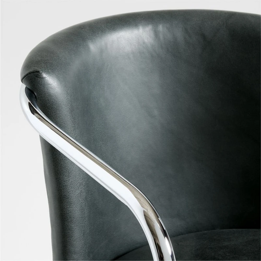 Yves Dark Green Blue Leather Swivel Office Chair