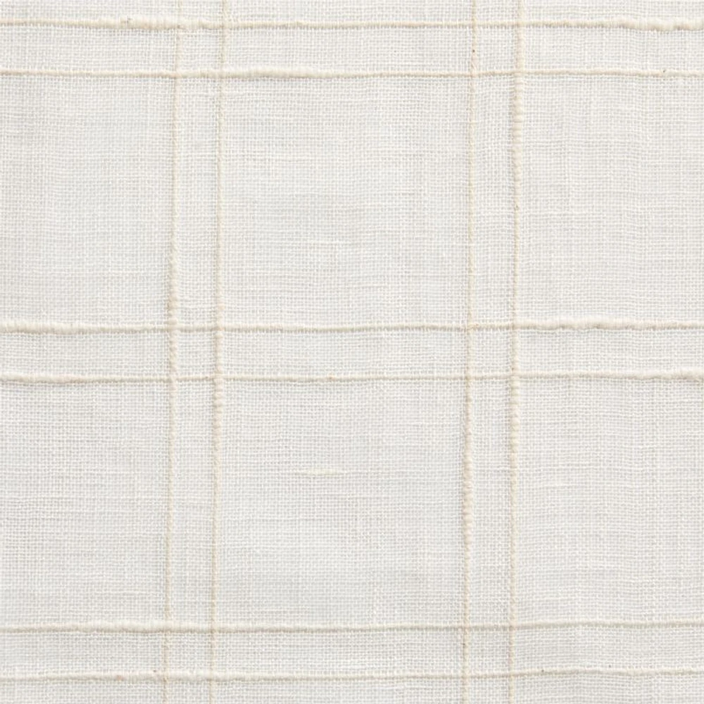 Briza White Windowpane European Flax ™-Certified Linen Sheer Window Curtain Panel 52"x96"