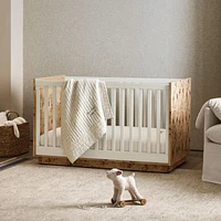 Calli Burlwood and Linen White Convertible Baby Crib