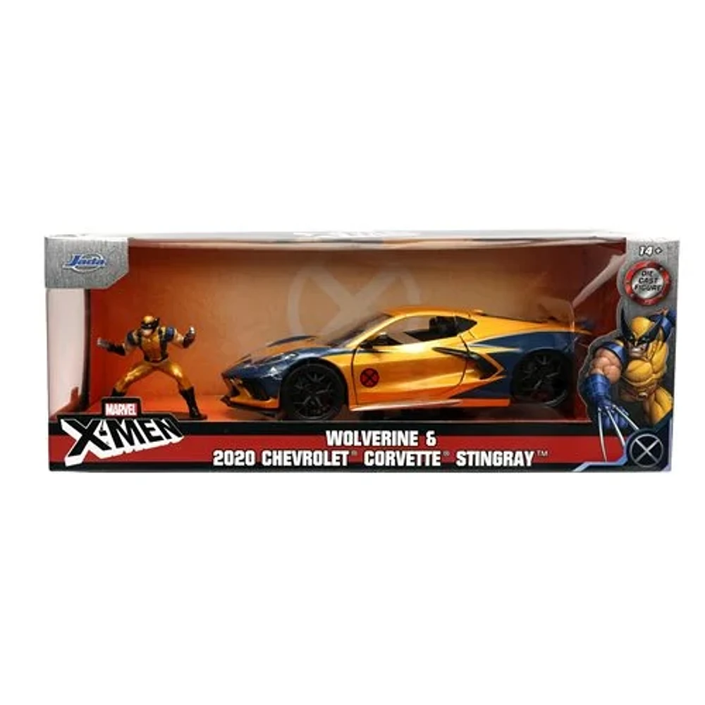 X-Men 2020 Chevrolet Corvette Stingray 1:24 Scale Die-Cast Metal Vehicle with Wolverine Figure