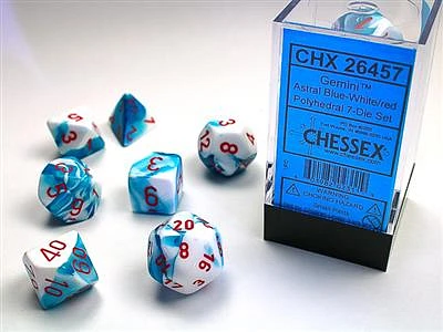 GEMINI® POLYHEDRAL ASTRAL BLUE-WHITE/RED 7-DIE SET