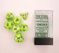 CHESSEX VORTEX POLYHEDRAL BRIGHT GREEN/BLACK 7-DIE SET