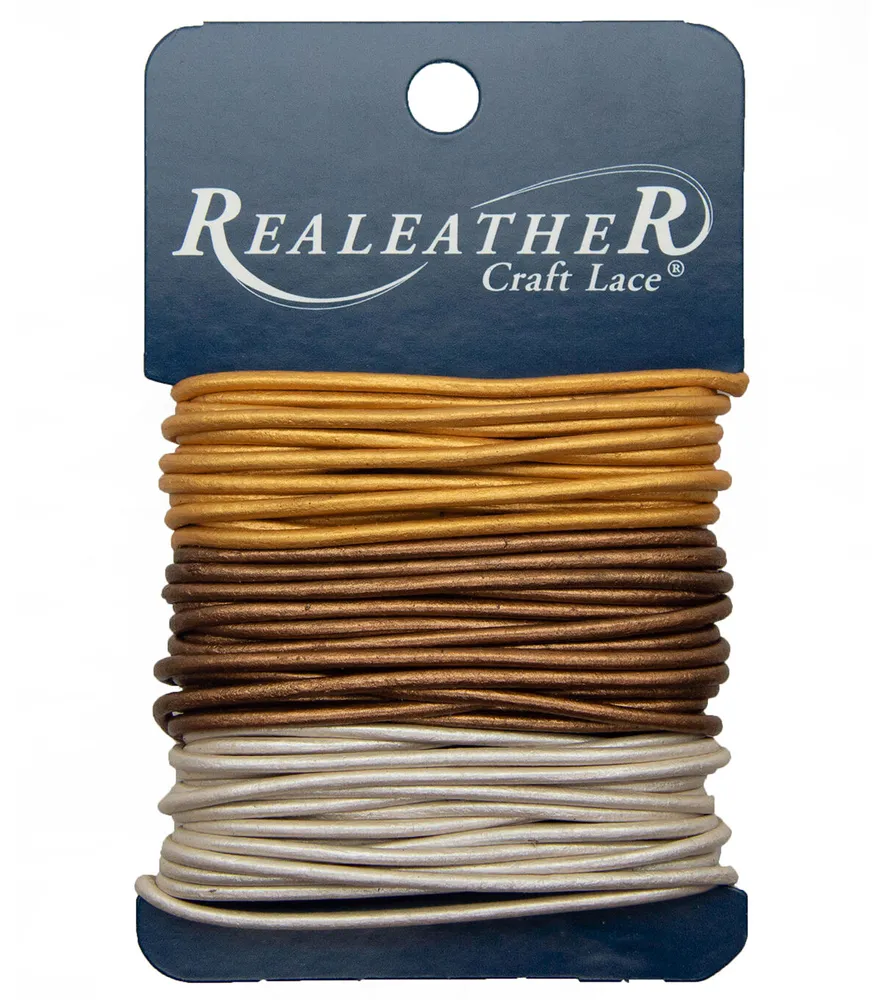 Joann Fabrics Realeather Lace 2mm Carded 9yd Gold, Silver and Bronze