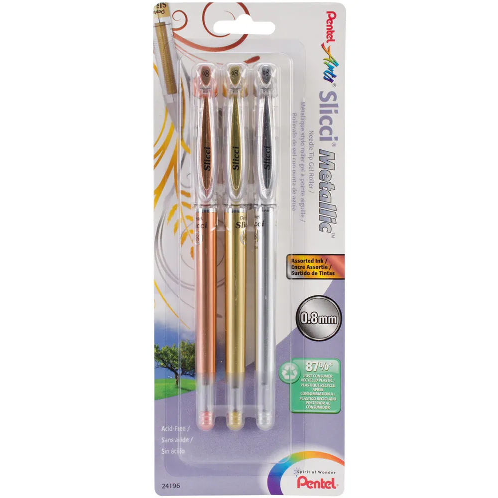 Pentel Slicci Metallic Needle Tip Gel Roller Pen Gold
