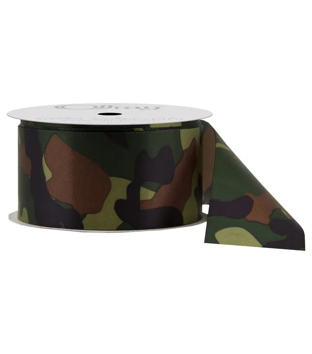 Offray Ribbon, Olive Green 5/8 inch Camouflage Grosgrain Ribbon, 9