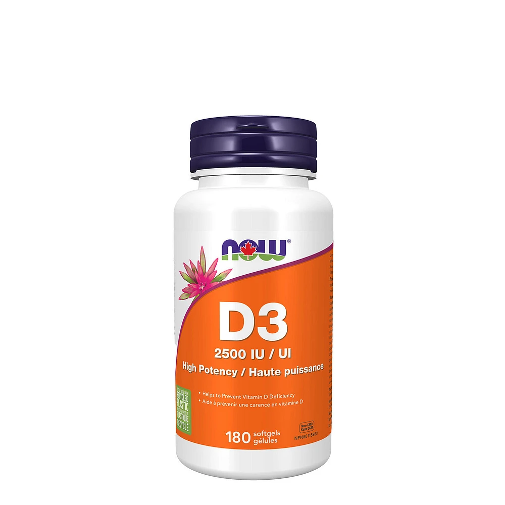 Now Foods Vitamin D3 2500 IU - 180 Softgels (180 Servings)