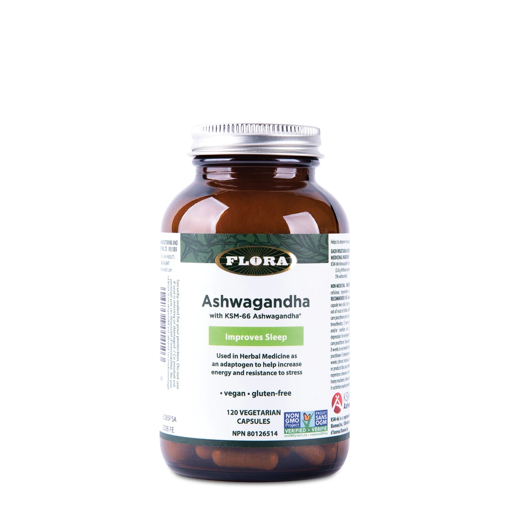 Flora Ashwagandha - 120 Vegetarian Capsules (60 Servings)