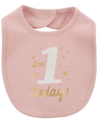 Baby Pink 1st Birthday Teething Bib | carters.com