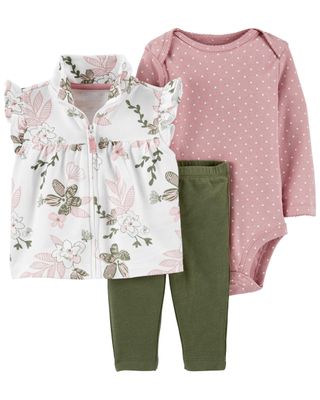 Baby Pink/White 3-Piece Quilted Little Vest Set | carters.com