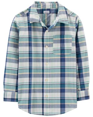 Kid Bleu/vert Chemise boutonnée à motif écossais | carters.com