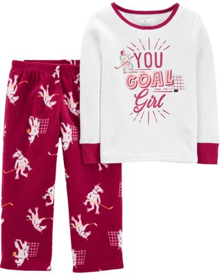 Baby Rose, blanc Pyjama 2 pièces en coton ajusté et molleton à motif hockey | carters.com