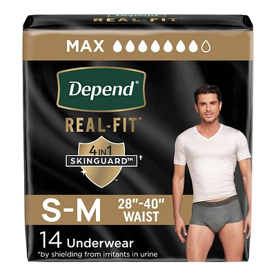 Depend Real Fit Incontinence Pants for Men - Maximum - Small/Medium - Grey/Black - 14's
