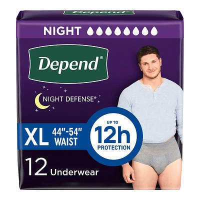 Depend Night Defense Adult Incontinence Underwear for Men - Overnight - XL/12 Count