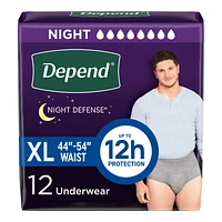 Depend Night Defense Adult Incontinence Underwear for Men - Overnight - XL/12 Count