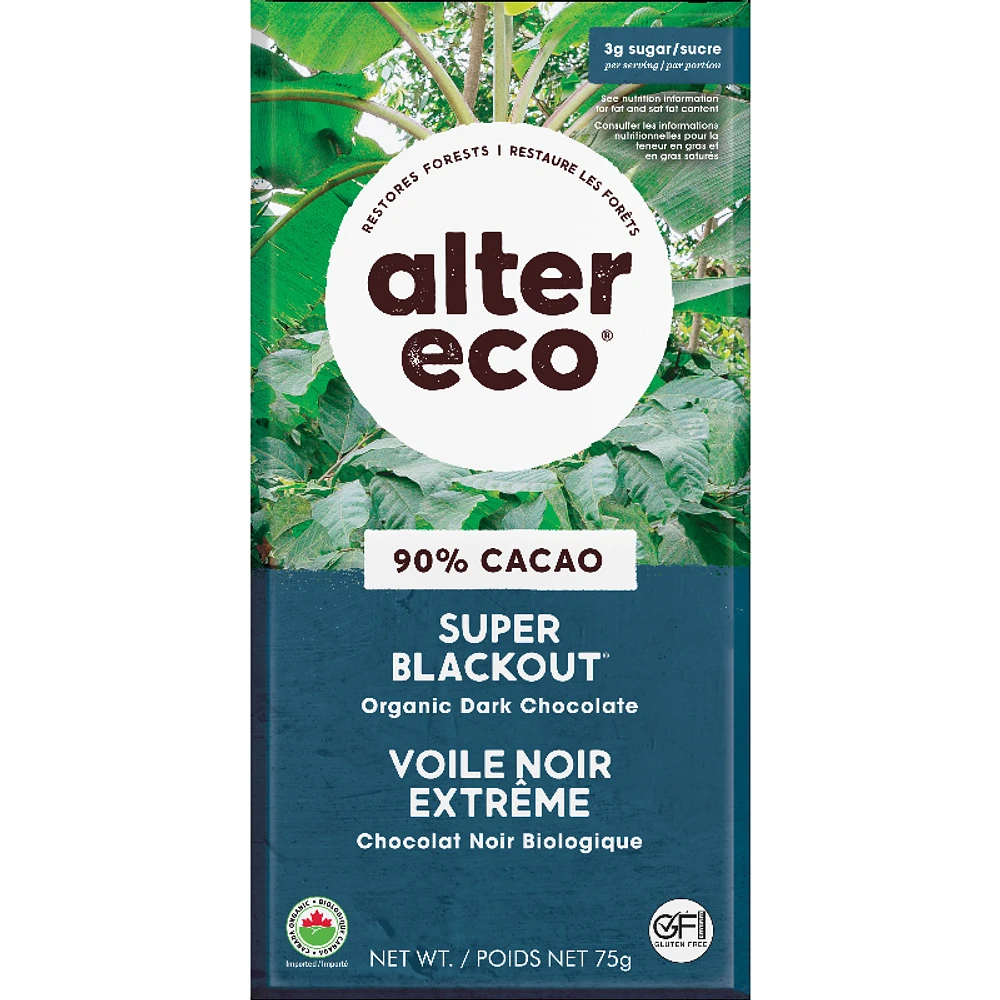 Alter Eco Dark Organic Chocolate - 90% Cacao - Super Blackout - 75g