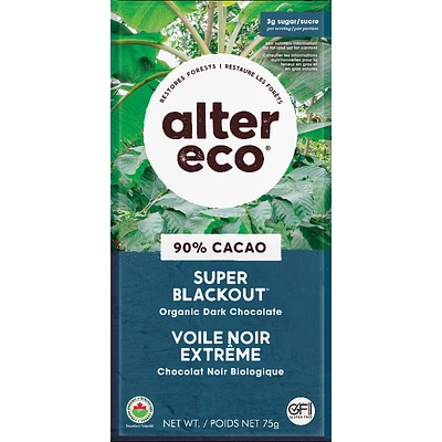 Alter Eco Dark Organic Chocolate - 90% Cacao - Super Blackout - 75g