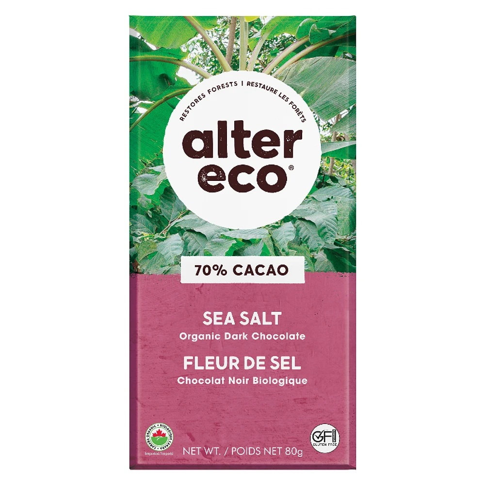 Alter Eco Deep Dark Organic Chocolate - 70% Cocoa - Sea Salt - 80g