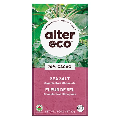 Alter Eco Deep Dark Organic Chocolate - 70% Cocoa - Sea Salt - 80g