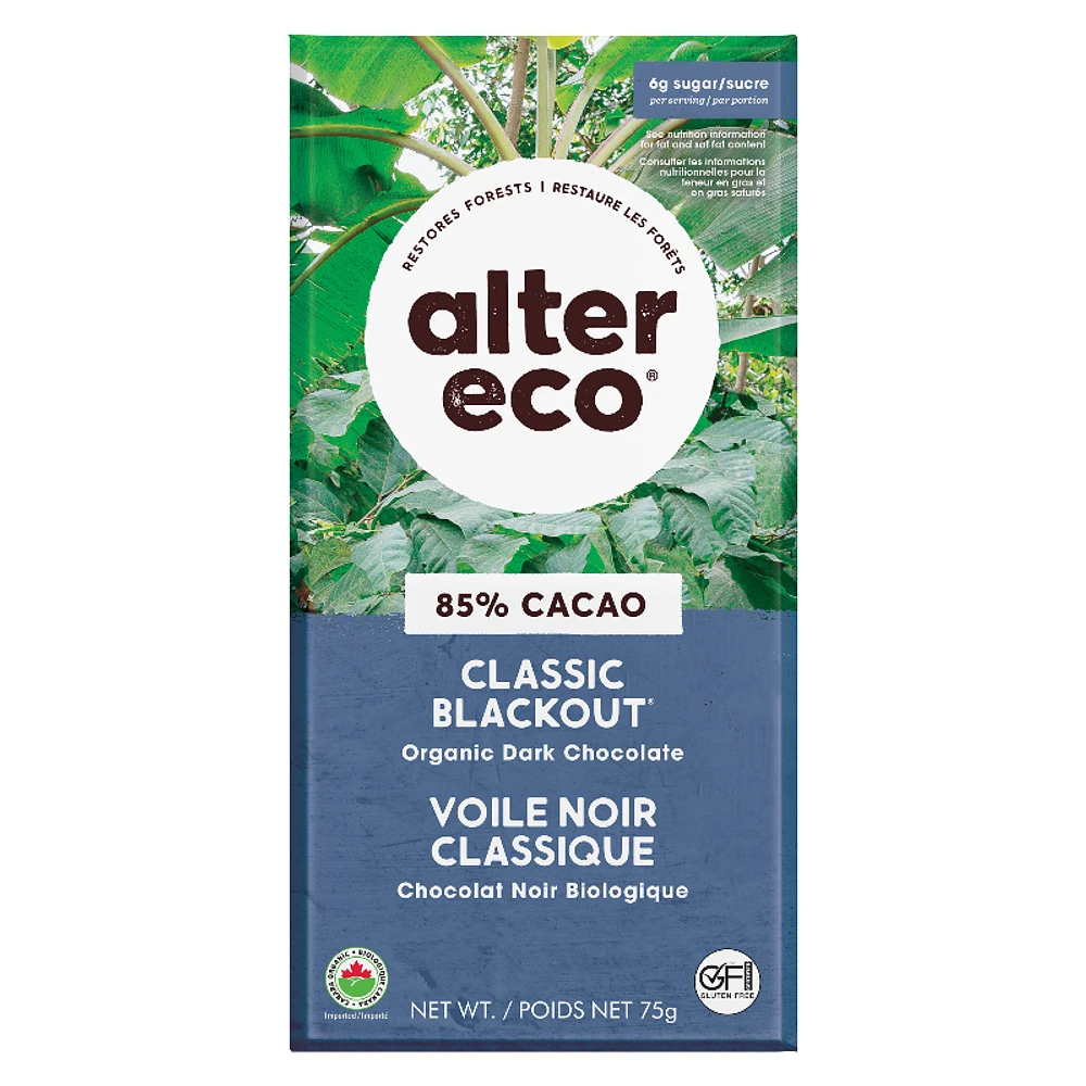 Alter Eco Deep Dark Organic Chocolate - 85% Cacao - Blackout - 80g