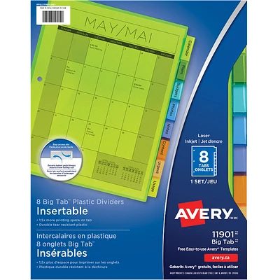 Avery Big Tab Insertable Plastic Dividers - 8-Tab set - 11901
