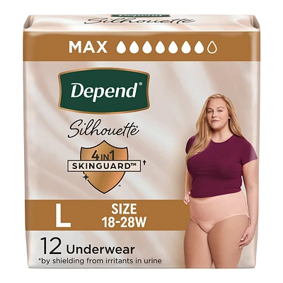 Depend Silhouette Incontinence Pants for Women - Maximum - Large - Pink - 12's
