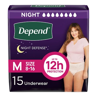 Depend Night Defense Adult Overnight Incontinence Underwear for Women - Blush - Medium - 15 Count