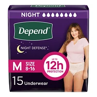 Depend Night Defense Adult Overnight Incontinence Underwear for Women - Blush - Medium - 15 Count