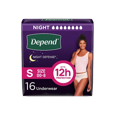 Depend Night Defense Adult Overnight Incontinence Underwear for Women - Blush - Small - 16 Count