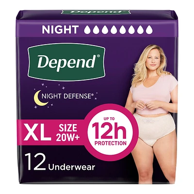 Depend Night Defense Incontinence Underwear for Women - Overnight Absorbency - Extra Large - 12 Count