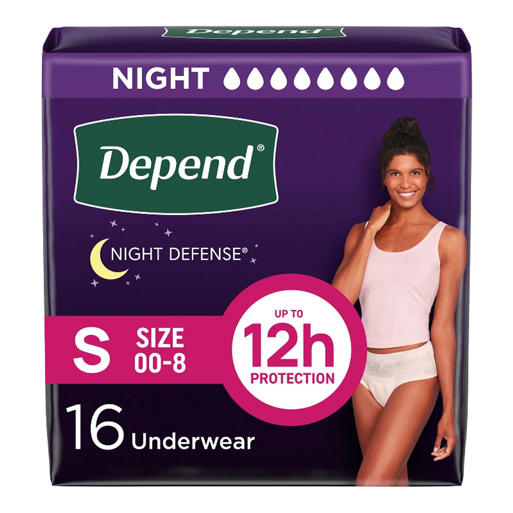 Depend Night Defense Adult Overnight Incontinence Underwear for Women - Blush - Small - 16 Count