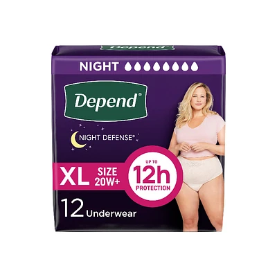 Depend Night Defense Incontinence Underwear for Women - Overnight Absorbency - Extra Large - 12 Count