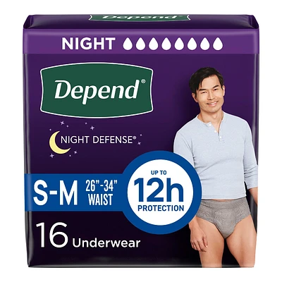 Depend Night Defense Adult Incontinence Underwear for Men - Overnight - S/M - 16 Count
