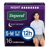 Depend Night Defense Adult Incontinence Underwear for Men - Overnight - S/M - 16 Count