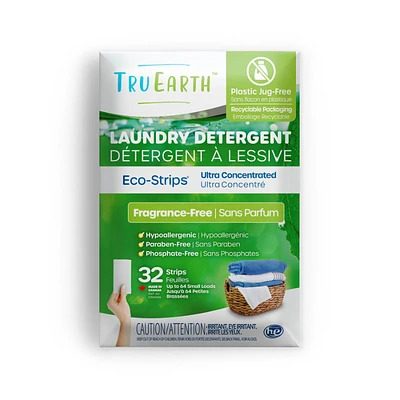 Tru Earth Laundry Detergent Ultra Concentrated Eco-Strips - Fragrance Free - 32 Loads