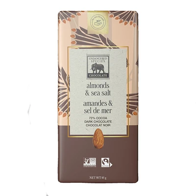 Endangered Species Chocolate - Owl - Dark Chocolate with Sea Salt & Almonds - 85g