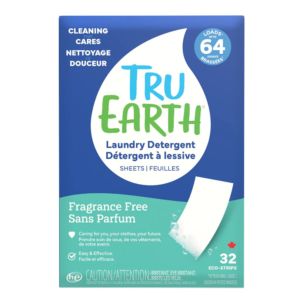 Tru Earth Laundry Detergent Ultra Concentrated Eco-Strips - Fragrance Free - 32 Loads