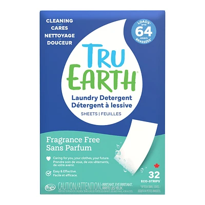 Tru Earth Laundry Detergent Ultra Concentrated Eco-Strips - Fragrance Free - 32 Loads