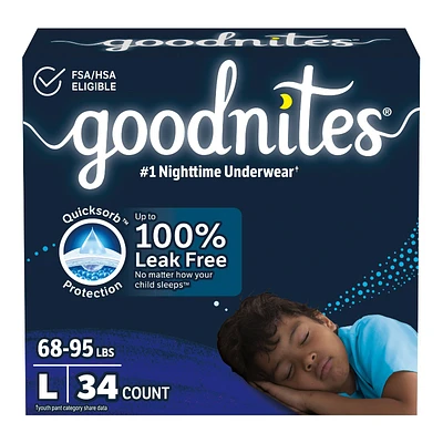 Goodnites Boys Nighttime Bedwetting Underwear - Large - 34 Count