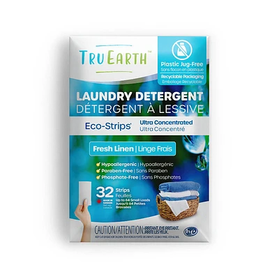 Tru Earth Laundry Detergent Ultra Concentrated Eco-Strips - Fresh Linen - 32 Loads
