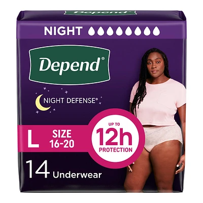 Depend Night Defense Incontinence Underwear for Women - Overnight Absorbency - Large - 14 Count