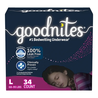 Goodnites Girls Nighttime Bedwetting Underwear - L - 34 Count