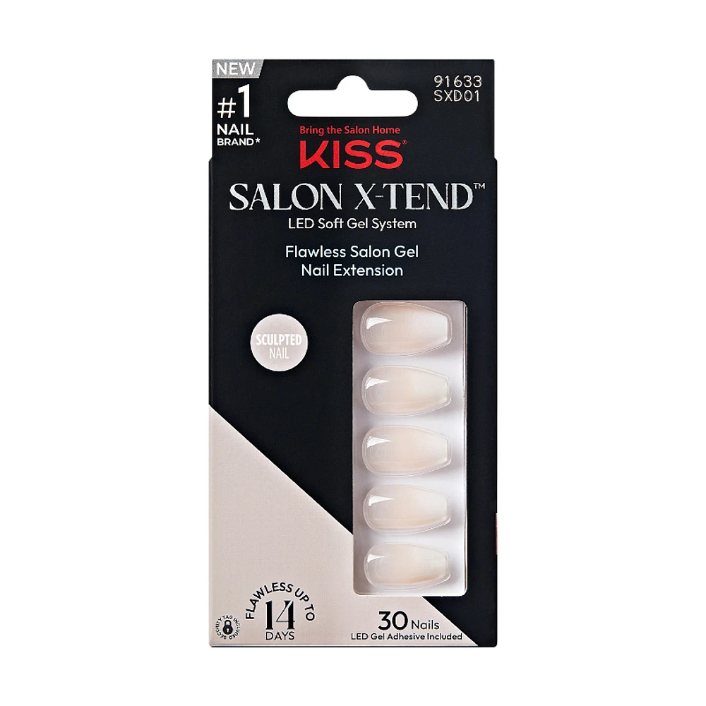 Kiss Salon X-Tend LED Soft Gel System False Sculpted Nail Kit - Words - 30s