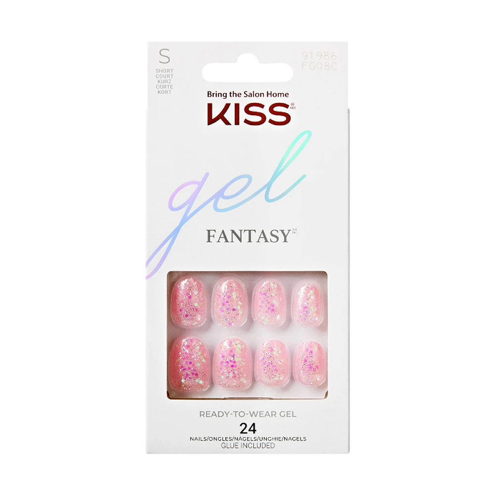 Kiss gel FANTASY False Nails Kit - Short - Oval - Glittery Pink - 24's