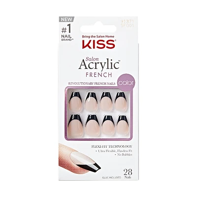 KISS Salon Acrylic French Color False Nails Kit - Short - Coffin - Flame - 28's