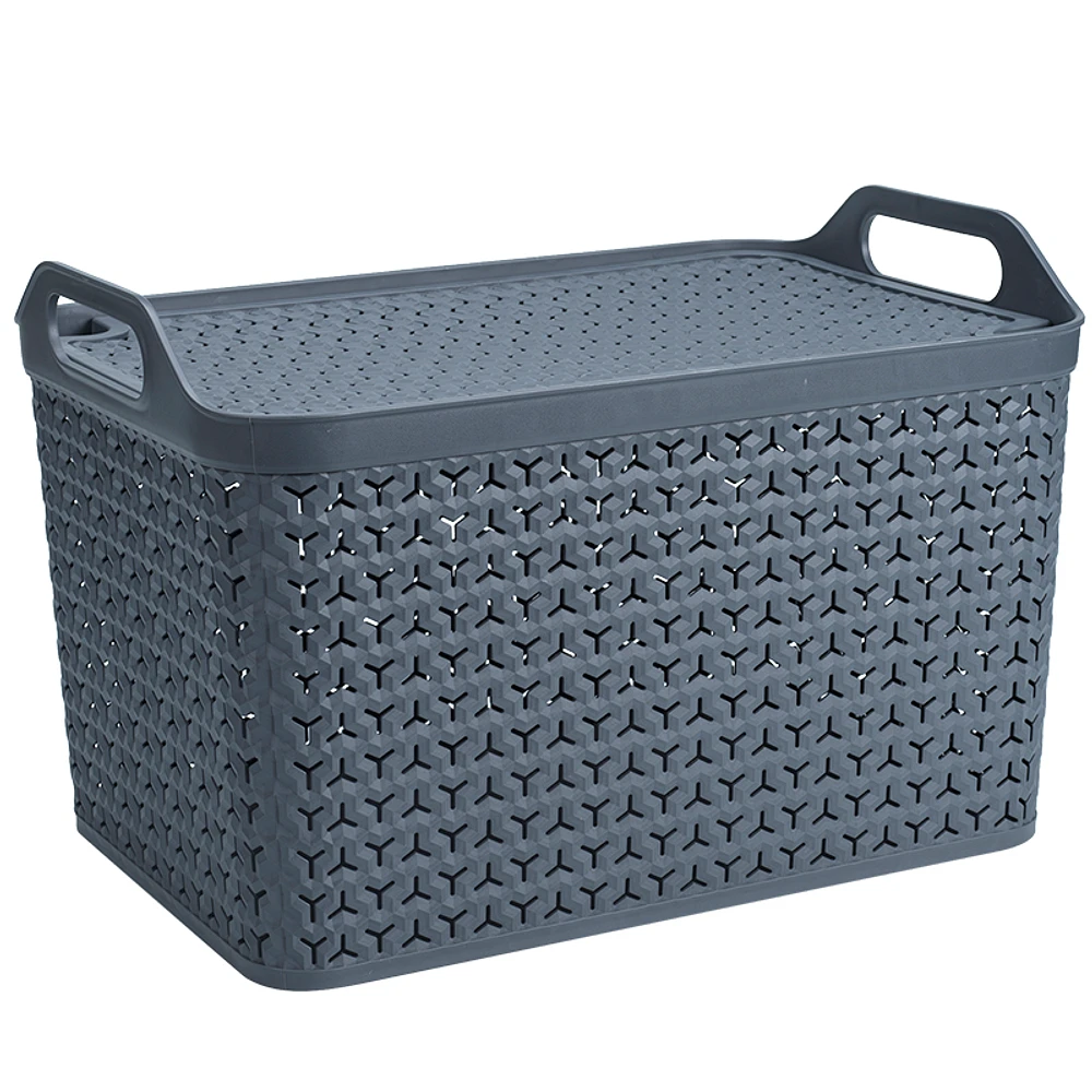 Strata Urban Storage Basket with Lid - Charcoal Grey - 43.5 x 30 x 25cm