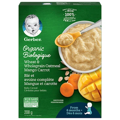 Gerber Organic Wheat and Wholegrain Baby Cereal - Oat Mango Carrot - 208g