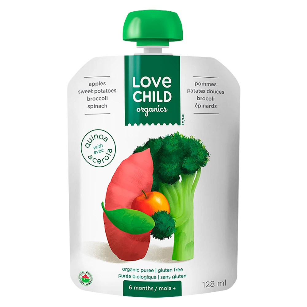 Love Child Organics Puree - Apples, Sweet Potato, Broccoli and Spinach - 128ml