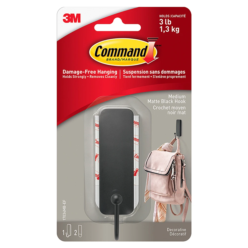 3M Command Hook - Matte Black - Single