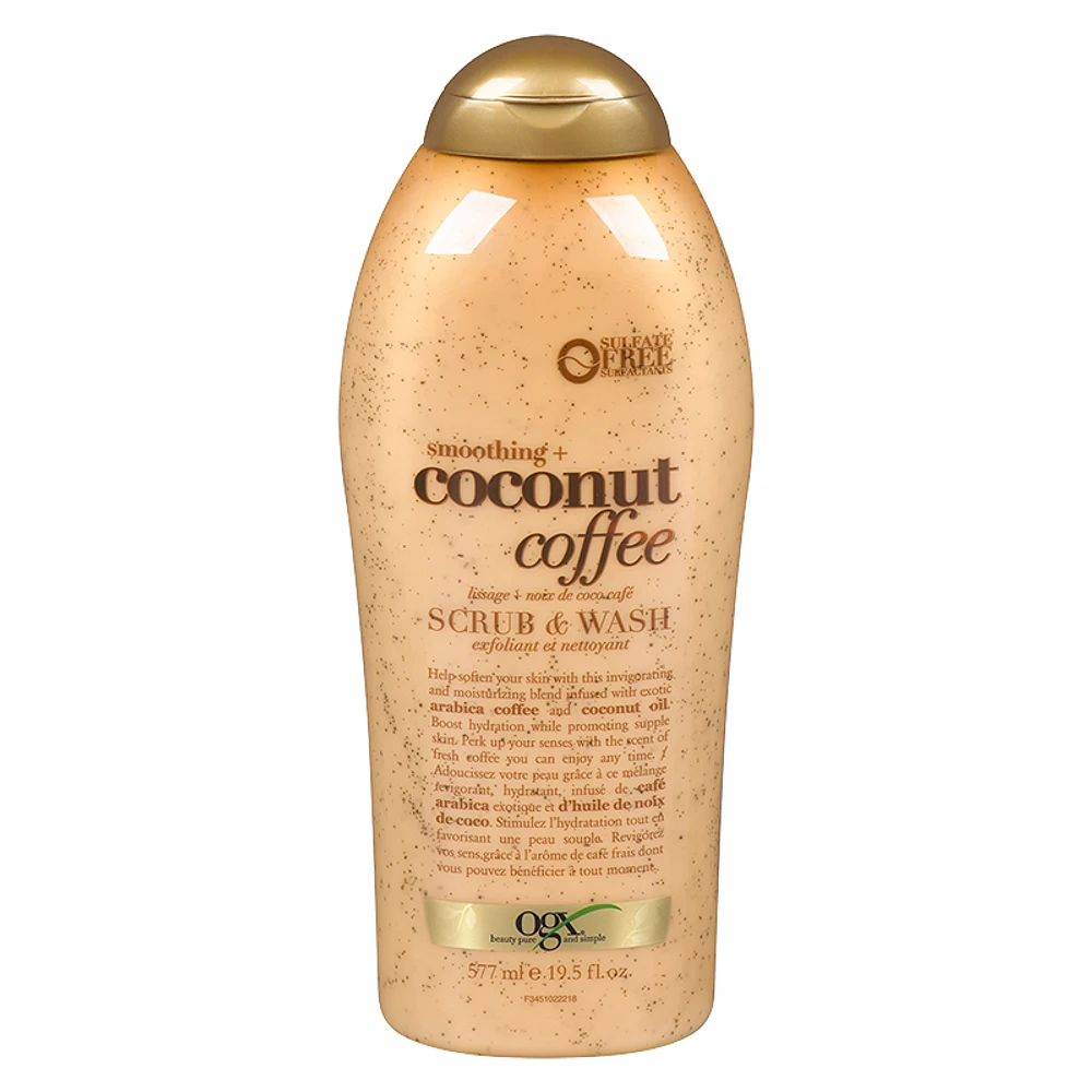 OGX Smoothing +Coconut Coffee Scrub & Body Wash - 577ml