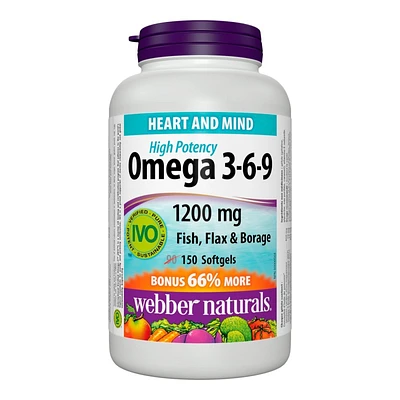 Webber Naturals High Potency Omega-3-6-9 Softgels - 1200mg - 150s